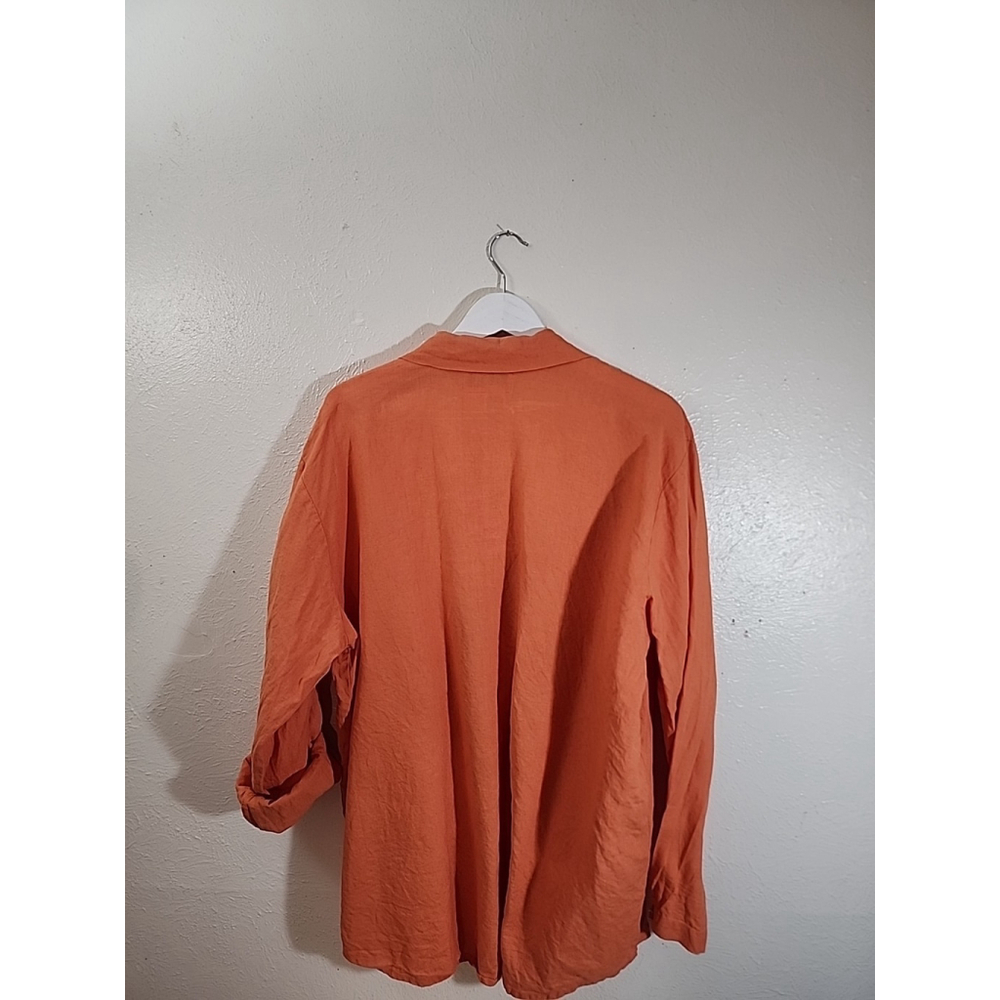 Flax Lagen Look Bright Orange Long Sleeve Button Down Shirt Size Medium - Picture 4 of 7